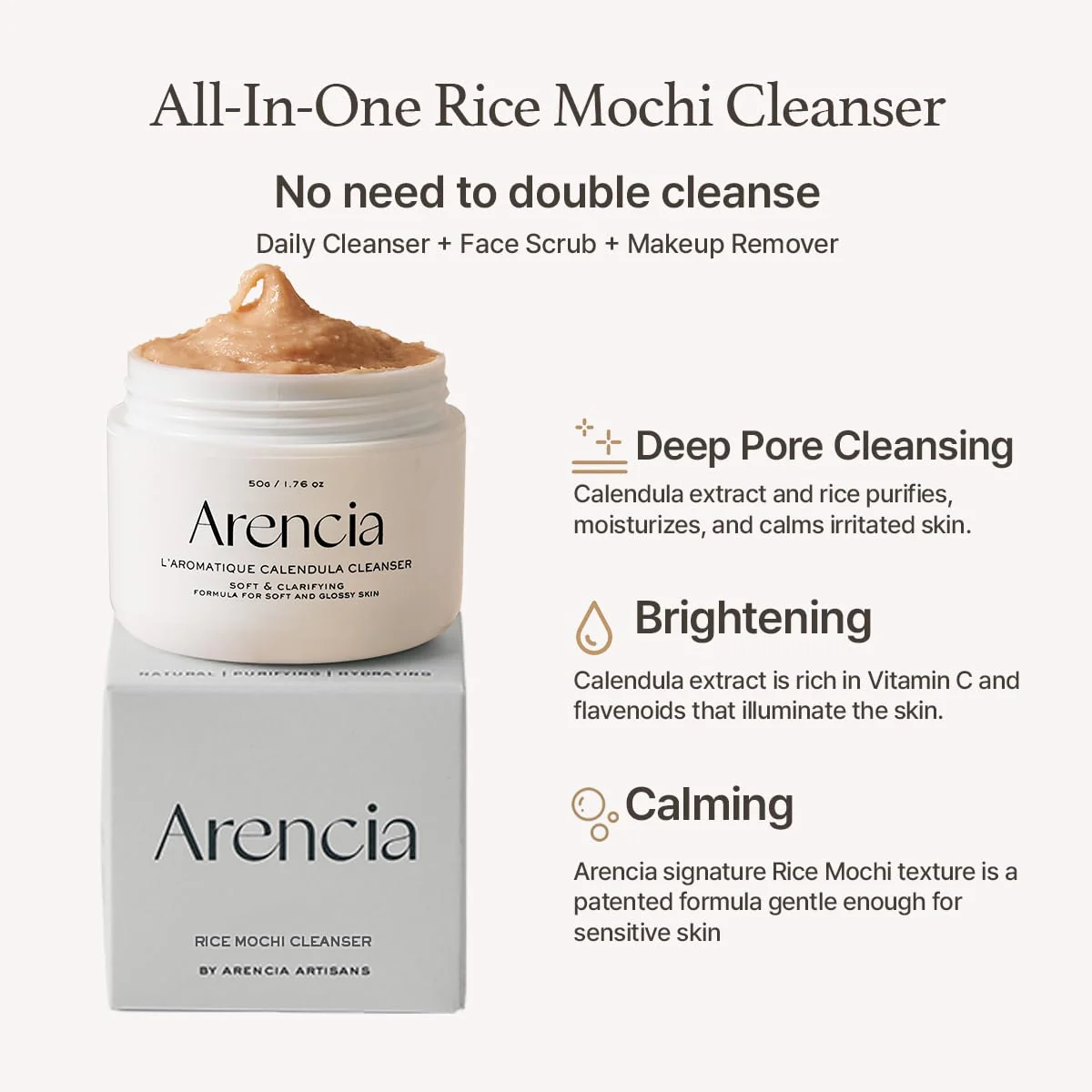 ARENCIA Fresh Calendula Rice Mochi Cleanser 120g - Image 4
