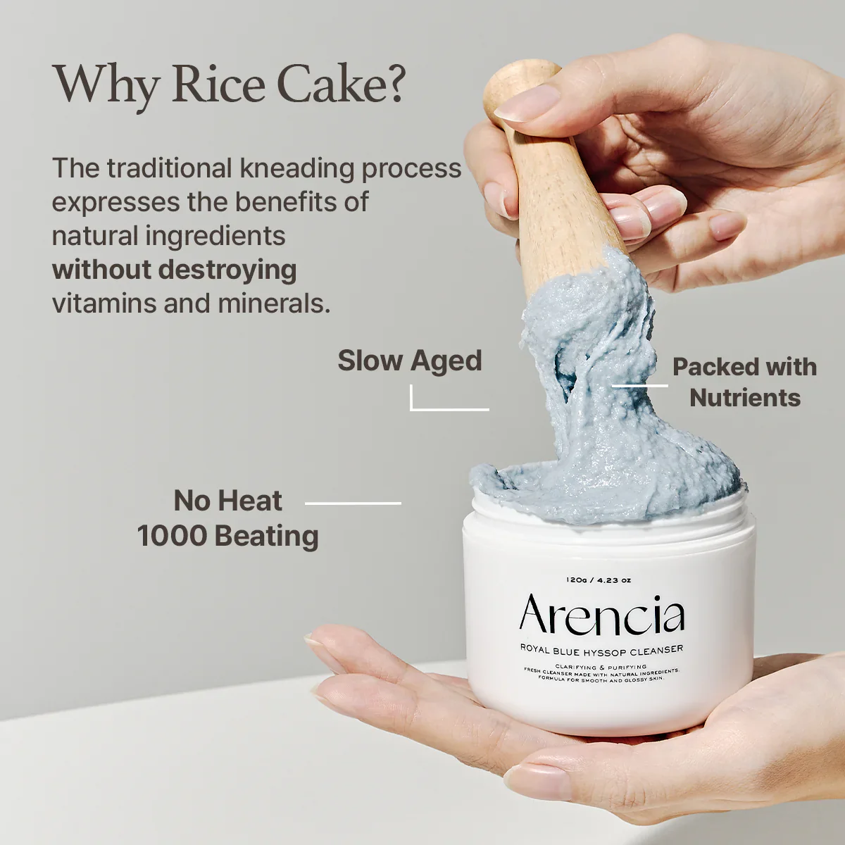 ARENCIA Royal Blue Hyssop Rice Mochi Cleanser 120g - Image 4