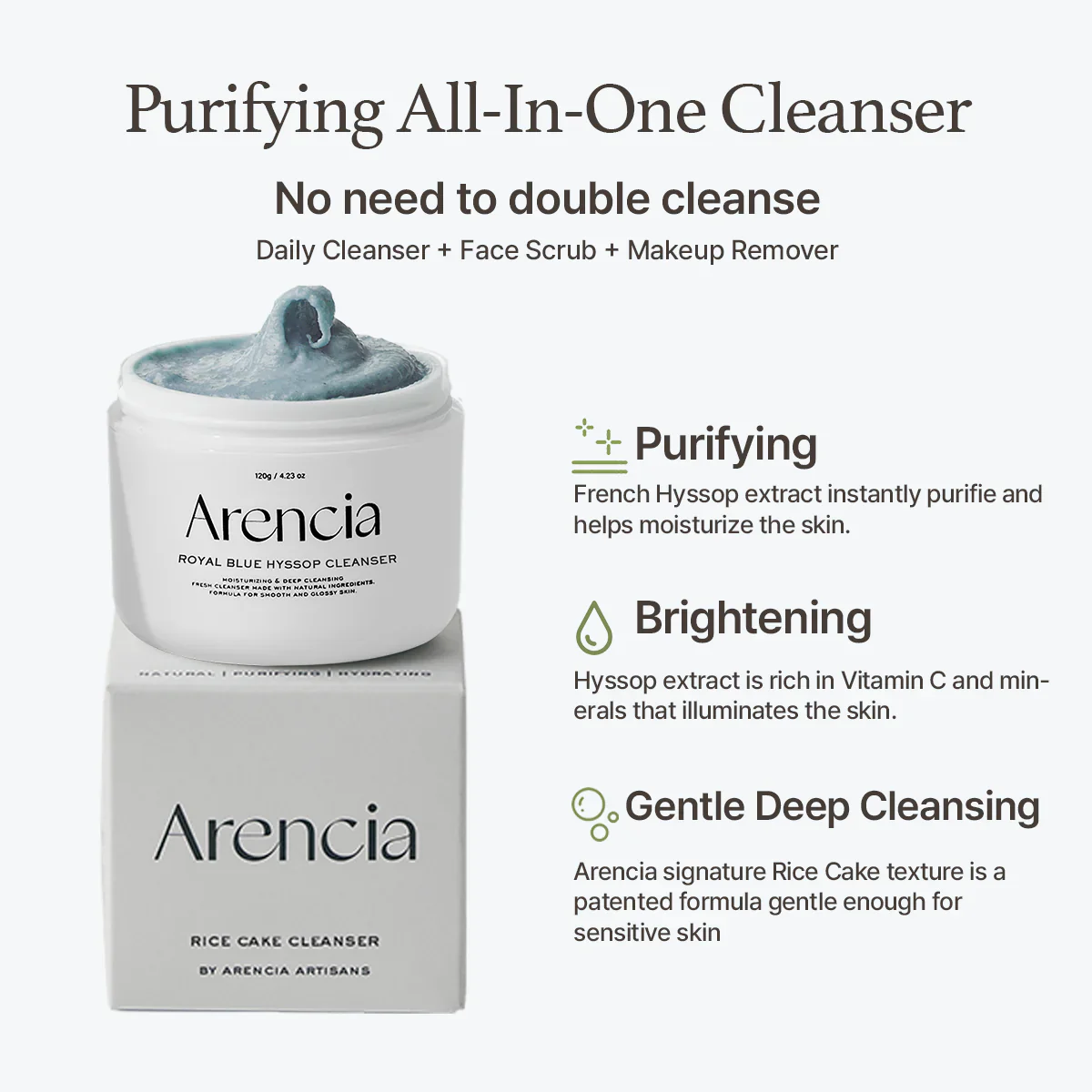 ARENCIA Royal Blue Hyssop Rice Mochi Cleanser 120g - Image 7