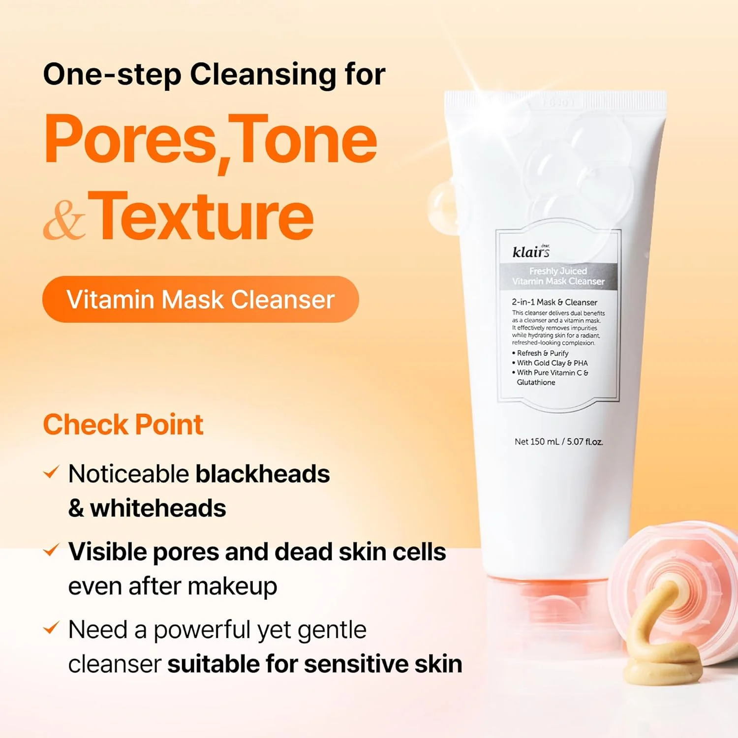 Dear, Klairs Freshly Juiced Vitamin Mask Cleanser 150 mL - Image 4