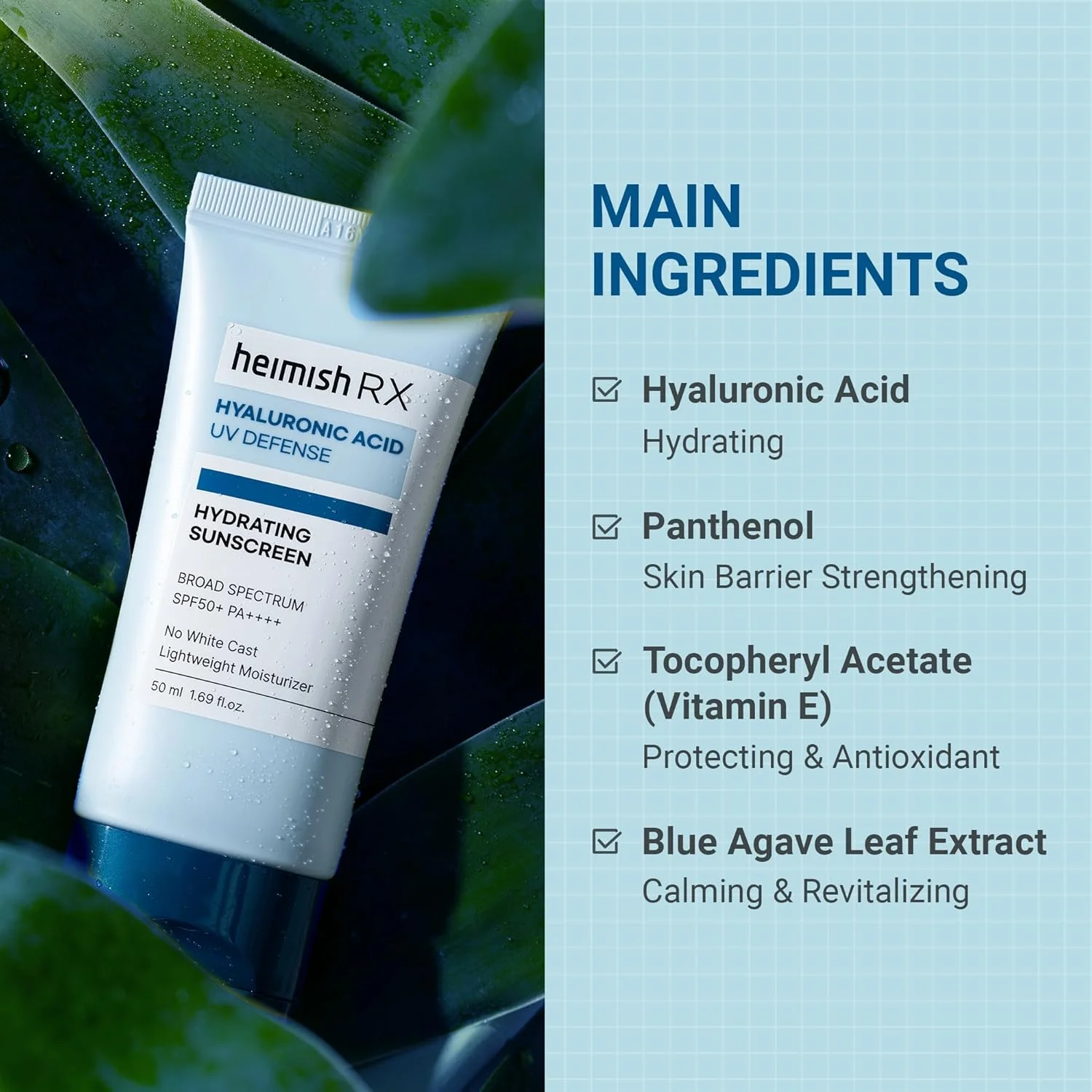 HEIMISH RX Hyaluronic Acid Hydrating Sunscreen SPF50+ PA++++ 50ml - Image 6