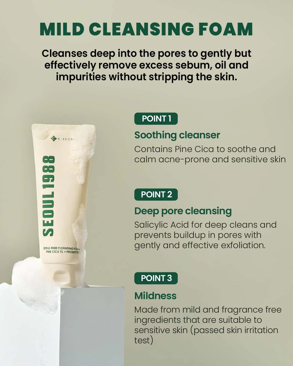 KSECRET Seoul 1988 Cleansing Foam: Pine Cica 1% + Probiotics 150ml - Image 5